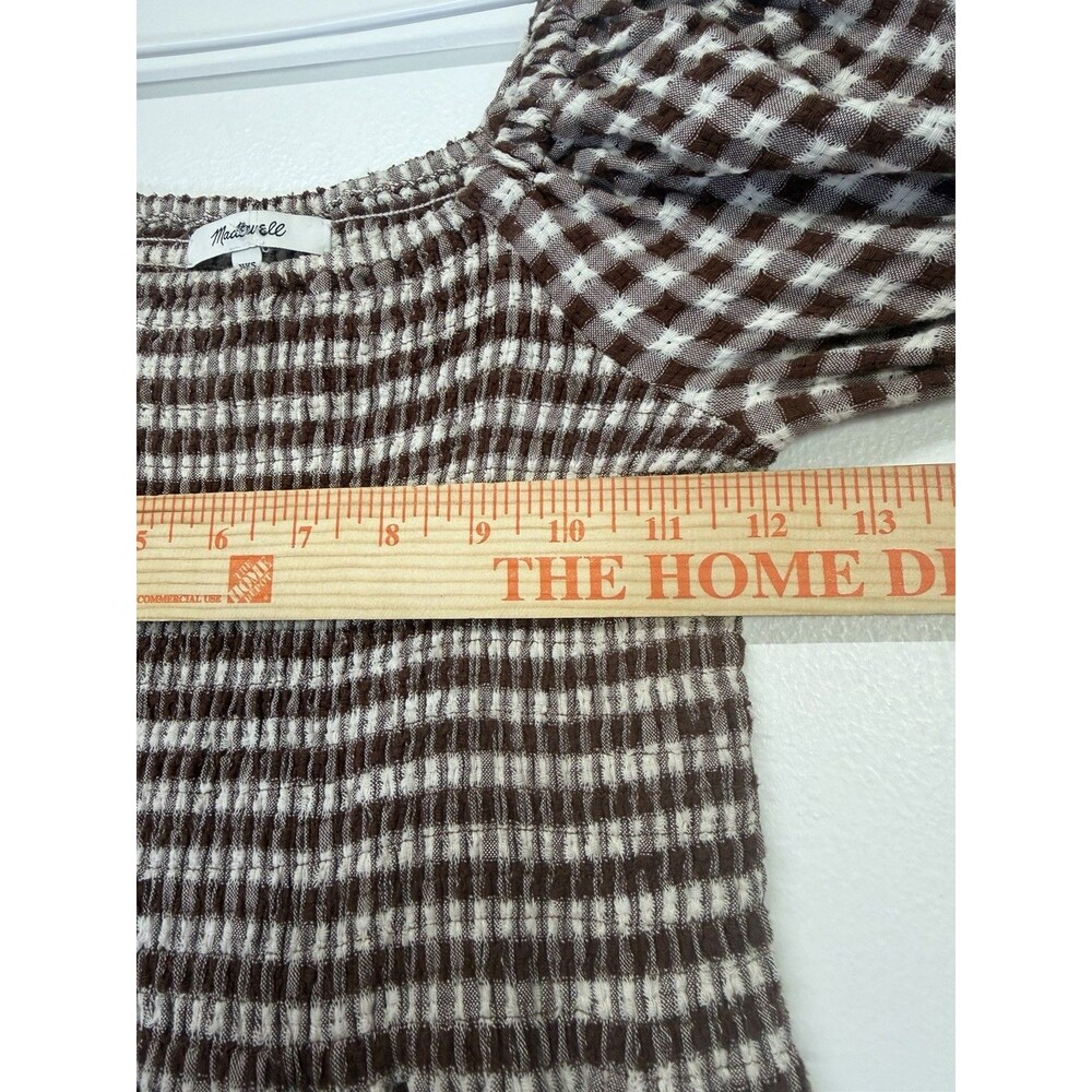Madewell Lucie Smocked Gingham Midi Dress Brown White Puff Sleeve Cotton Sz XXS - Picture 13 of 16